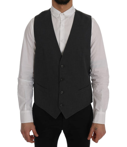 Dolce & Gabbana gray striped waistcoat vest with single-breasted design and adjustable back waist strap