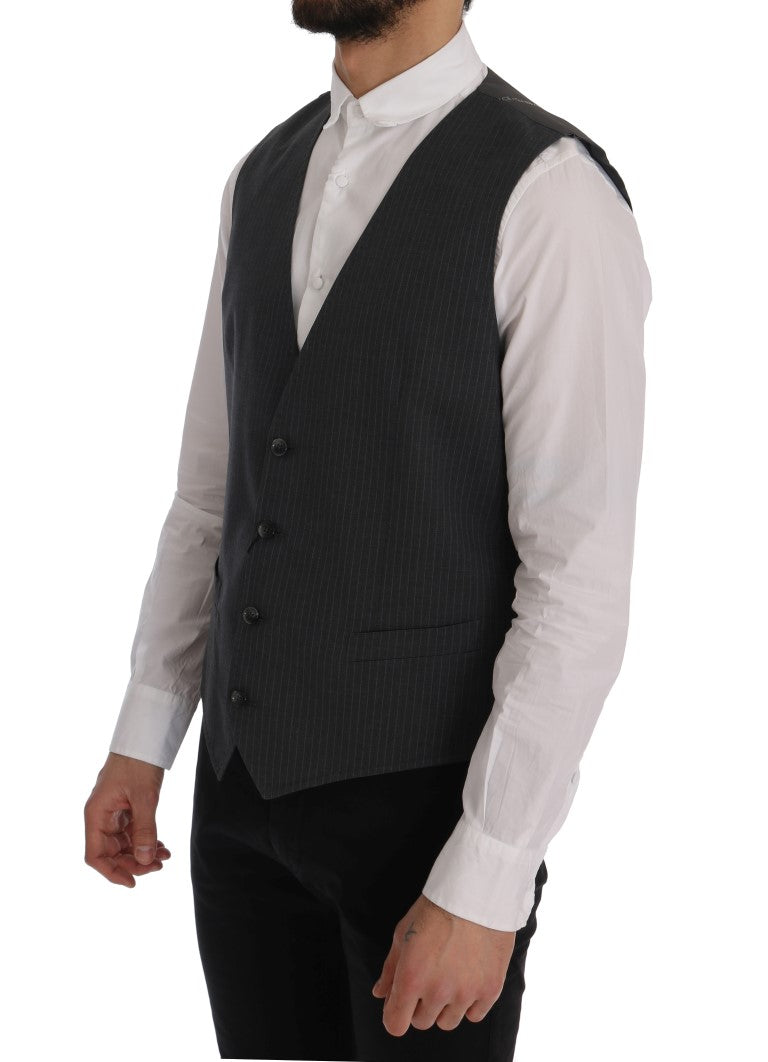 Luxurious Italian-made waistcoat vest in sophisticated gray striped pattern