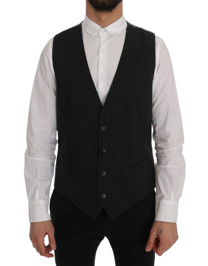 Dolce & Gabbana Elegant Striped Gray Waistcoat Vest with full button closure and adjustable back strap