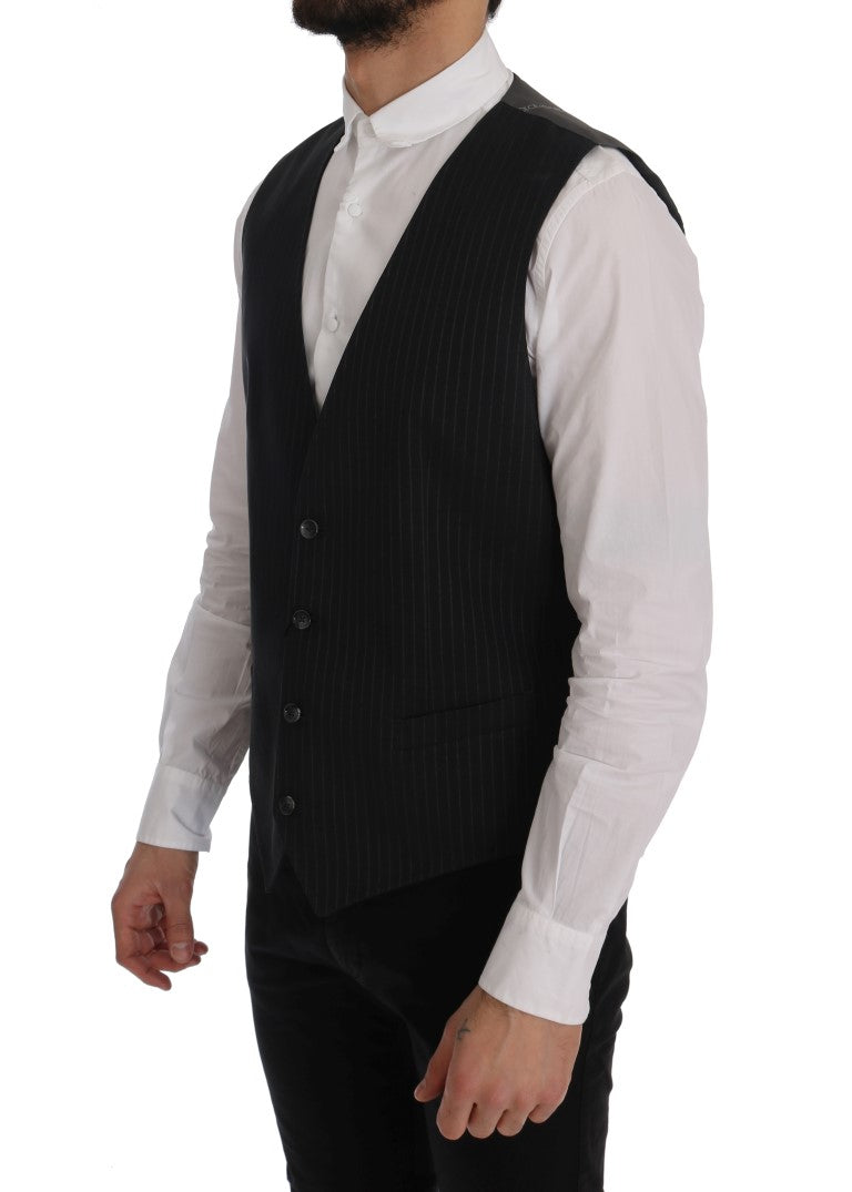 Luxury single-breasted gray striped vest for formal and smart-casual occasions