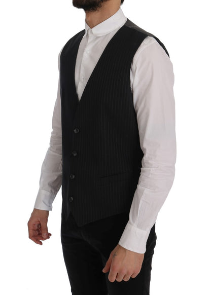 Luxury single-breasted gray striped vest for formal and smart-casual occasions
