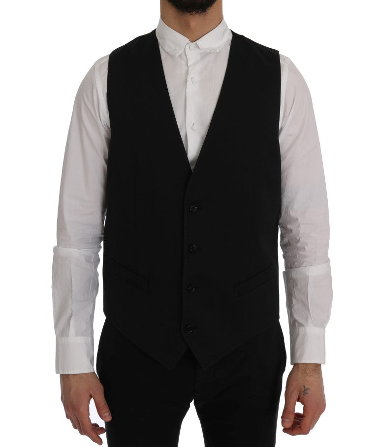 Exquisite black Dolce & Gabbana single-breasted waistcoat with front button closure