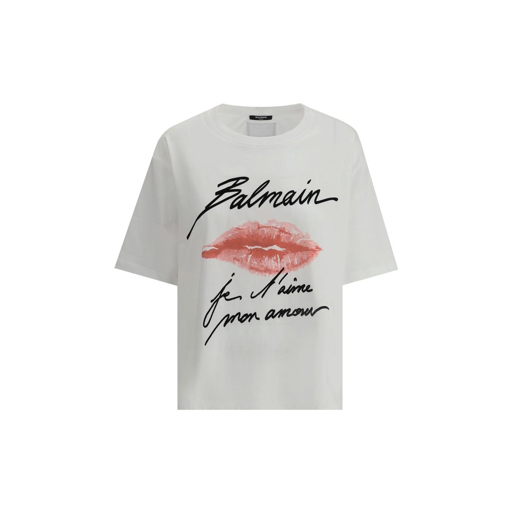 Cotton Kiss T-Shirt by Balmain with ribbed crew neck, monochrome pattern