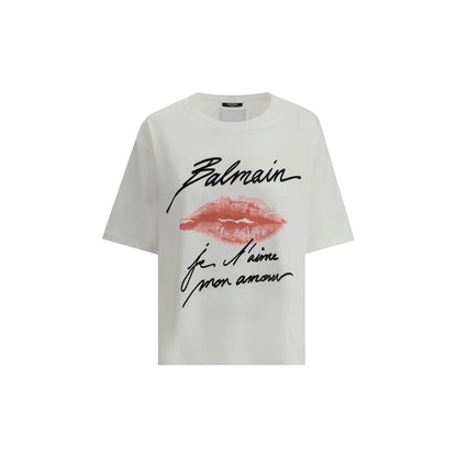 Cotton Kiss T-Shirt by Balmain with ribbed crew neck, monochrome pattern