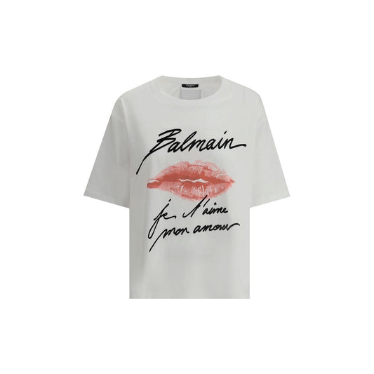 Cotton Kiss T-Shirt by Balmain with ribbed crew neck, monochrome pattern