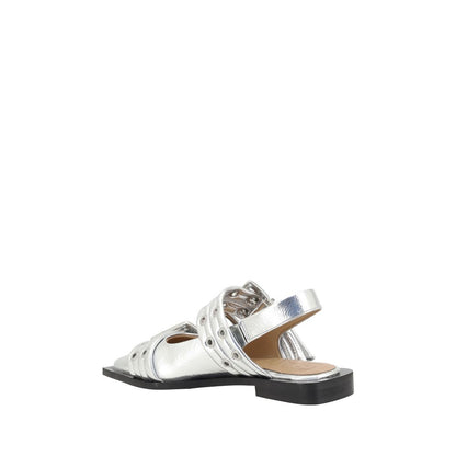 Slingback pattern metallic ballerinas by Ganni with extended toe