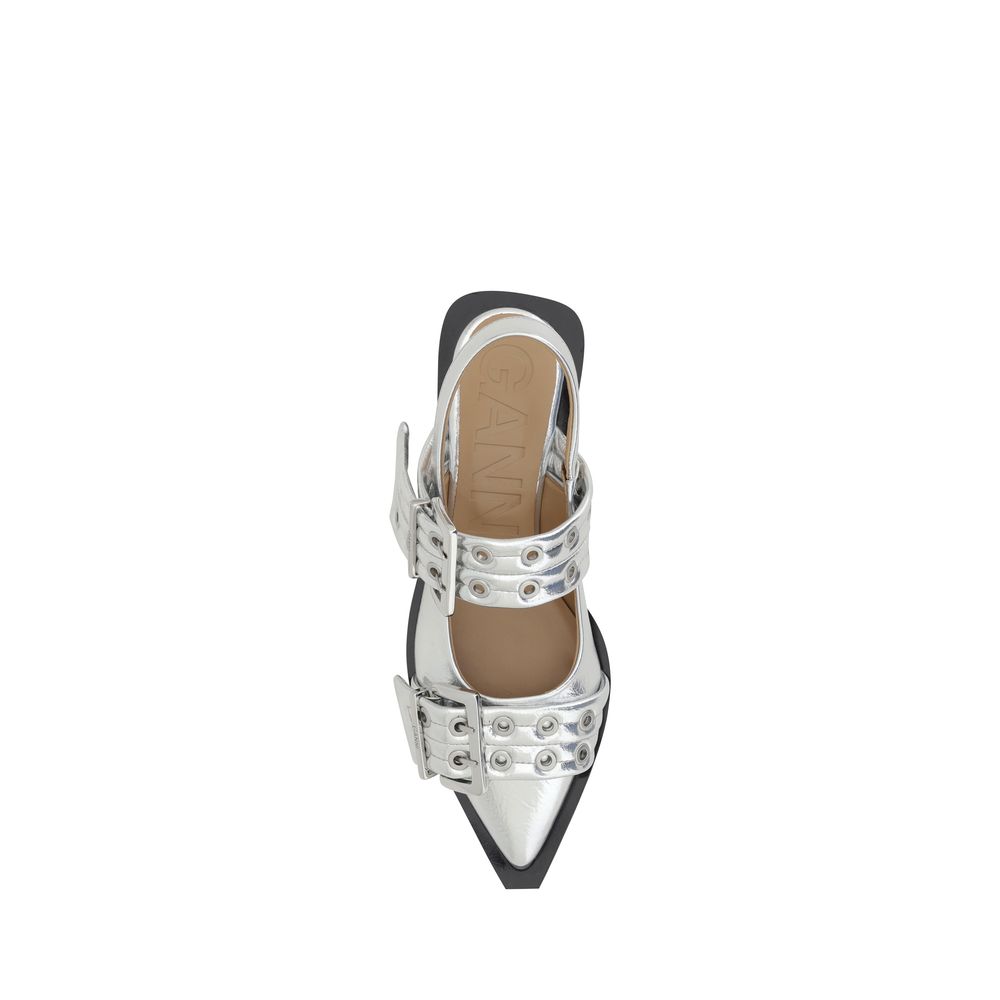 Ganni metallic ballerinas with slingback pattern and block sole