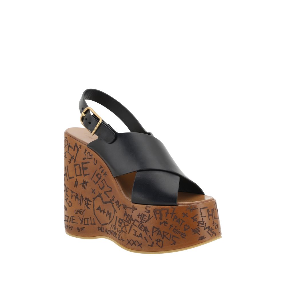 Sleek, modern Chloé Maxime Sandals with wood-effect wedge