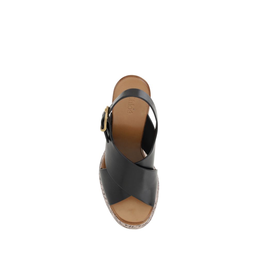 Comfortable and stylish Chloé Maxime Sandals with wide wood-effect wedge