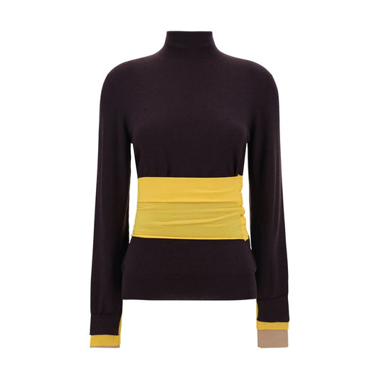 Wool turtleneck sweater by Fendi with ribbed high neck and cuffs