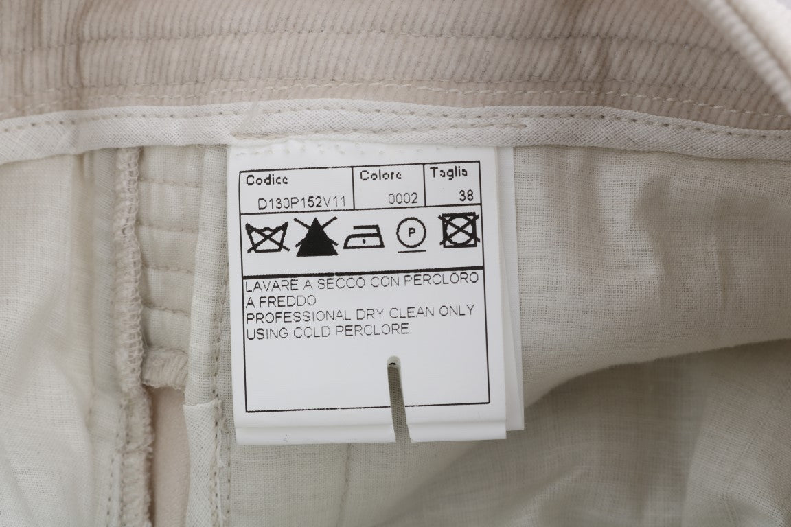 Stunning Italian-made beige corduroy pants with logo details