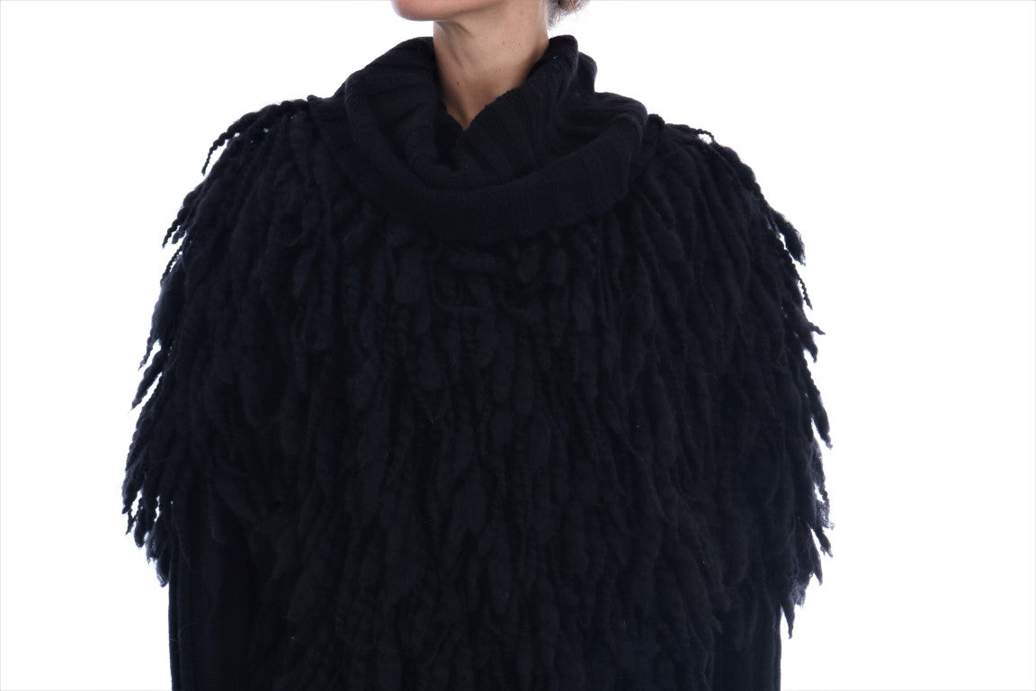 Dolce & Gabbana Black Fringed Wool and Cashmere Sweater for Supreme Comfort