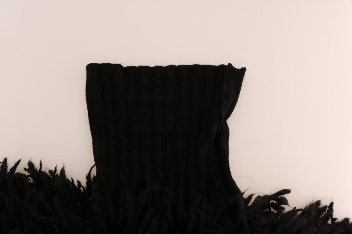 Elegant Black Fringed Wool and Cashmere Coat Sweater from Dolce & Gabbana