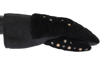 Dolce & Gabbana black leather gloves with gold and silver studs