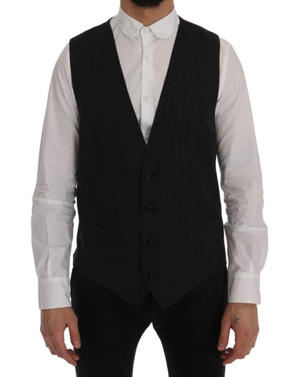 Dolce & Gabbana Elegant Gray Striped Wool Blend Vest front view 