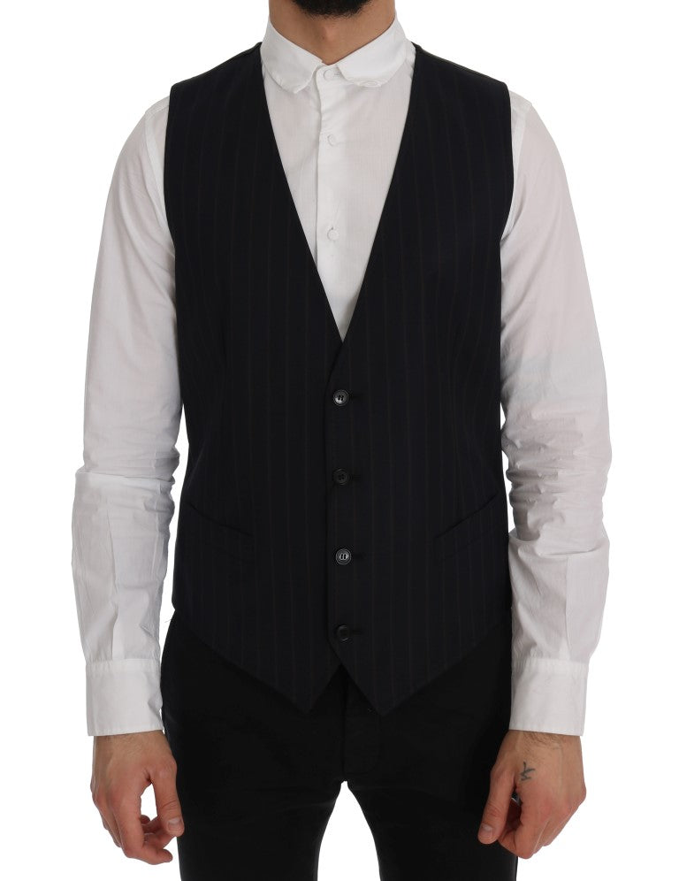 Italian craftsmanship Dolce & Gabbana Elegant Striped Wool Blend Vest Waistcoat