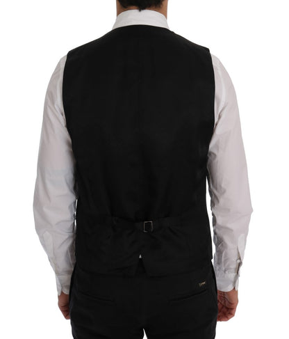 Tailored vest with full front button closure and adjustable back waist strap