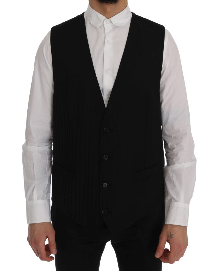 Exude timeless elegance with the Dolce & Gabbana black striped waistcoat vest