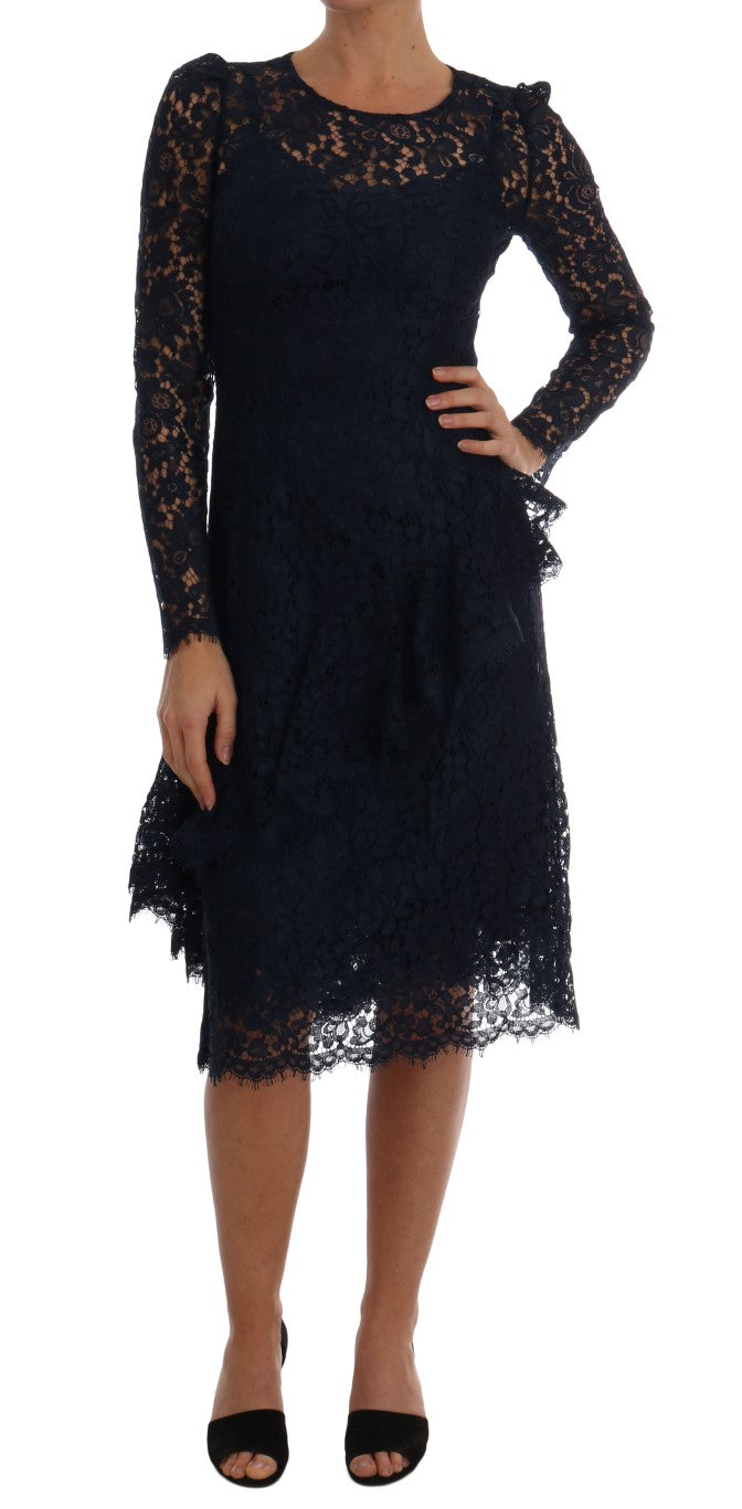 Exquisite blue Dolce & Gabbana lace A-Line dress with floral pattern