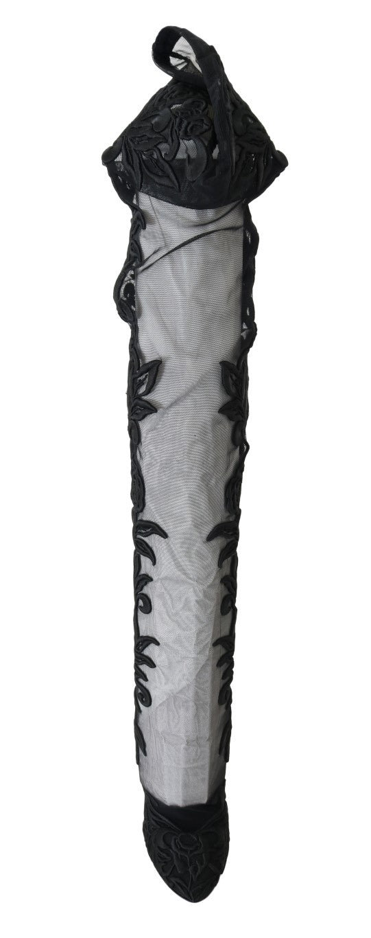 Dolce & Gabbana Embroidered Floral Over-Knee Boots in black suede