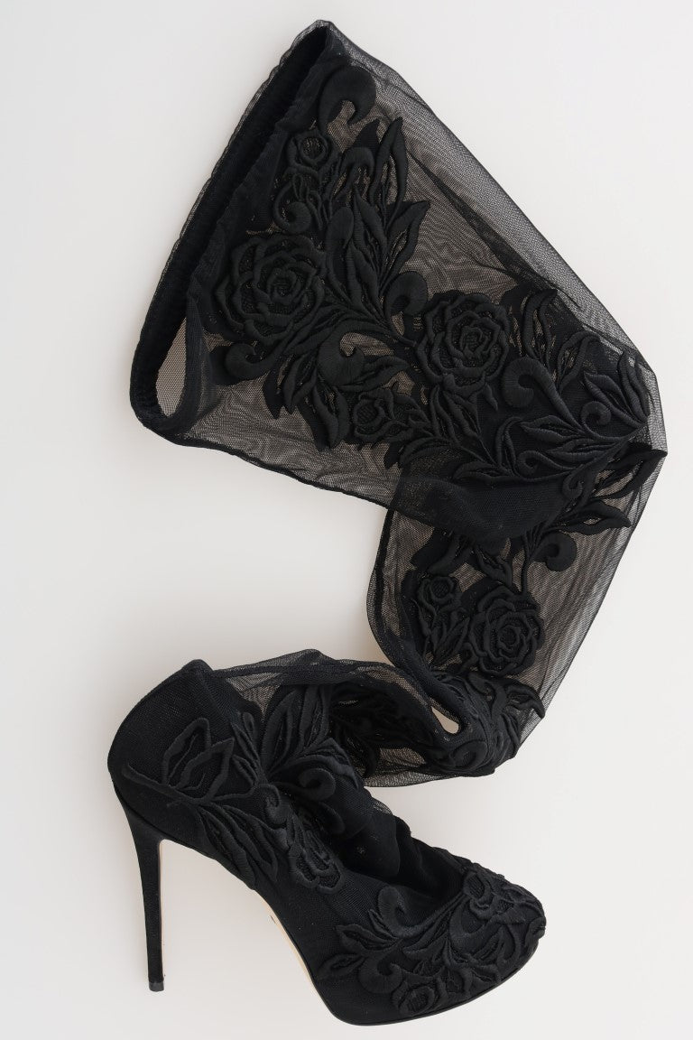 Dolce & Gabbana Embroidered Floral Over-Knee Boots with intricate floral designs and over-the-knee length