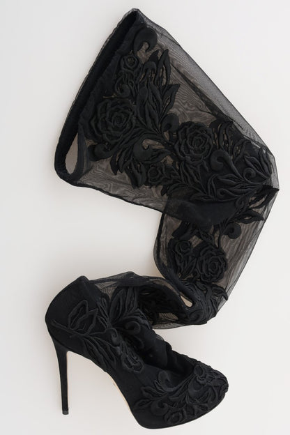 Dolce & Gabbana Embroidered Floral Over-Knee Boots with intricate floral designs and over-the-knee length