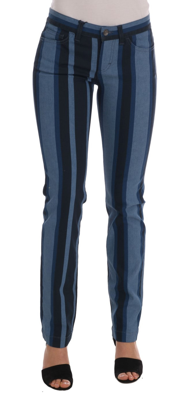 Dolce & Gabbana chic blue striped slim fit girly jeans with zipper fly and button closure