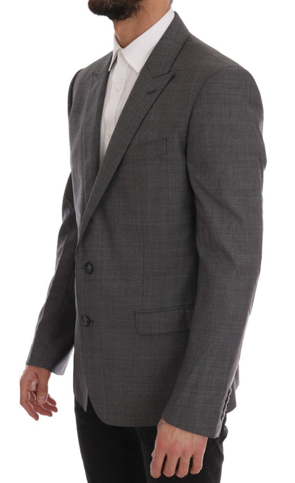 Luxurious Italian-made slim-fit blazer with gray checkered pattern and versatile pockets