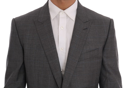 Sophisticated 100% wool blazer in gray checkered pattern with single back vent