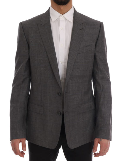 Stunning gray checkered wool blazer with three external and two internal pockets