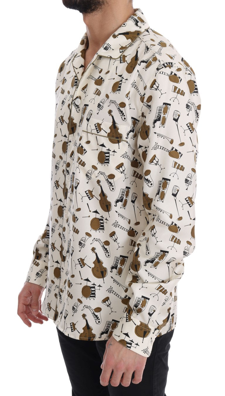 Luxurious silk shirt with white gold/black JAZZ motif