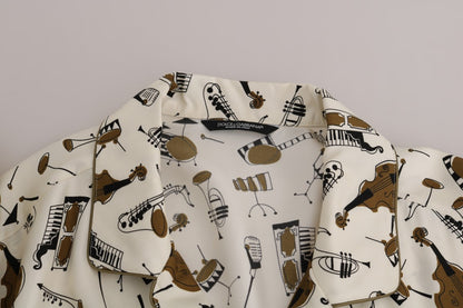100% silk with one chest pocket and front button closure