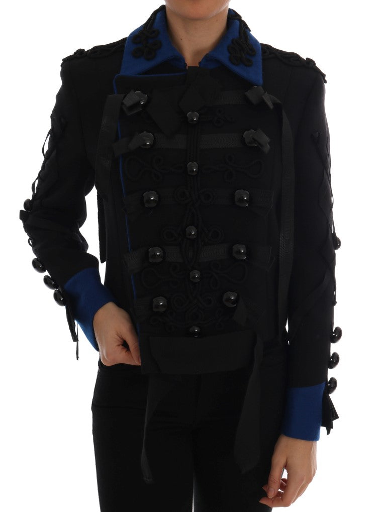 Dolce & Gabbana Chic Black & Blue Short Trench Jacket double-breasted wool blend coat