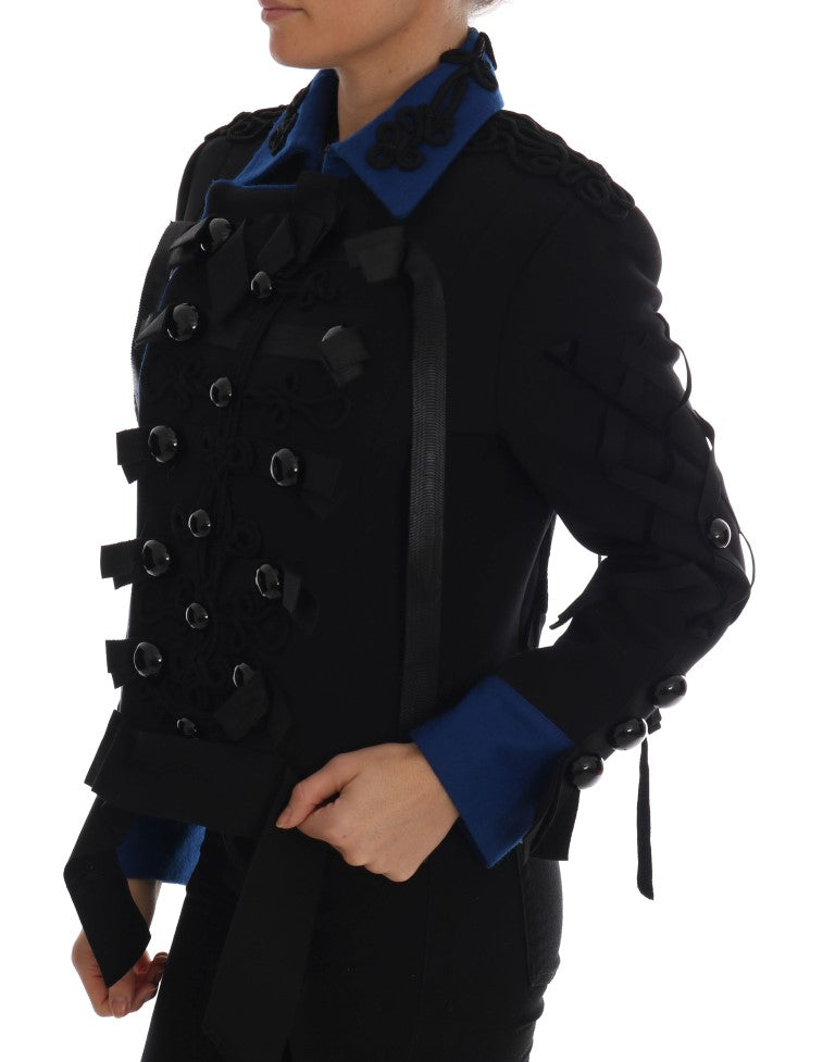 Luxurious Italian craftsmanship black and blue trench coat with silk lining