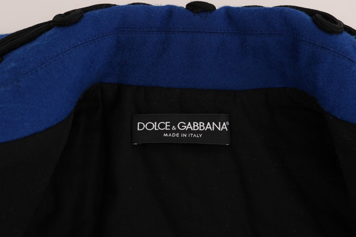 Italian-made double-breasted black and blue trench coat with silk lining