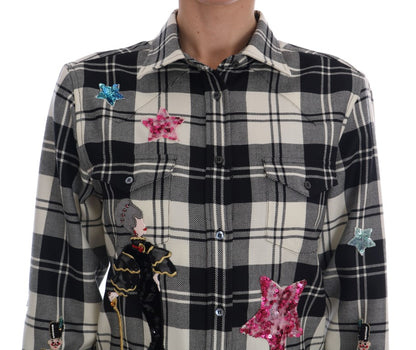 Dazzling array of multicolored crystals and sequins on Dolce & Gabbana wool shirt