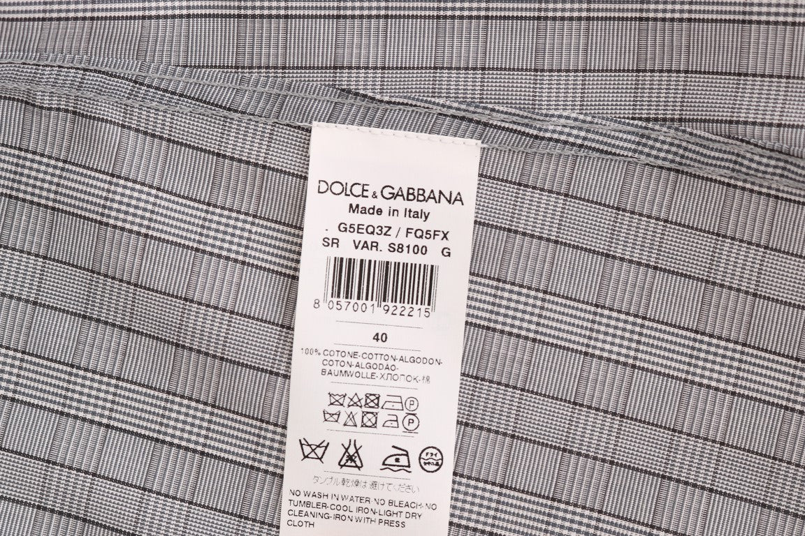 Statement of fashion and authenticity: Dolce & Gabbana men’s slim fit shirt with gray checkered pattern and gold studded detailing