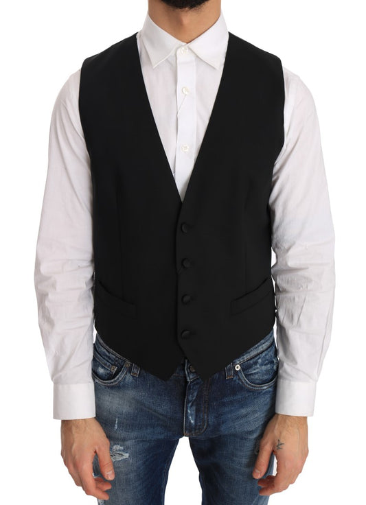 Dolce & Gabbana black formal vest with full button closure and logo details