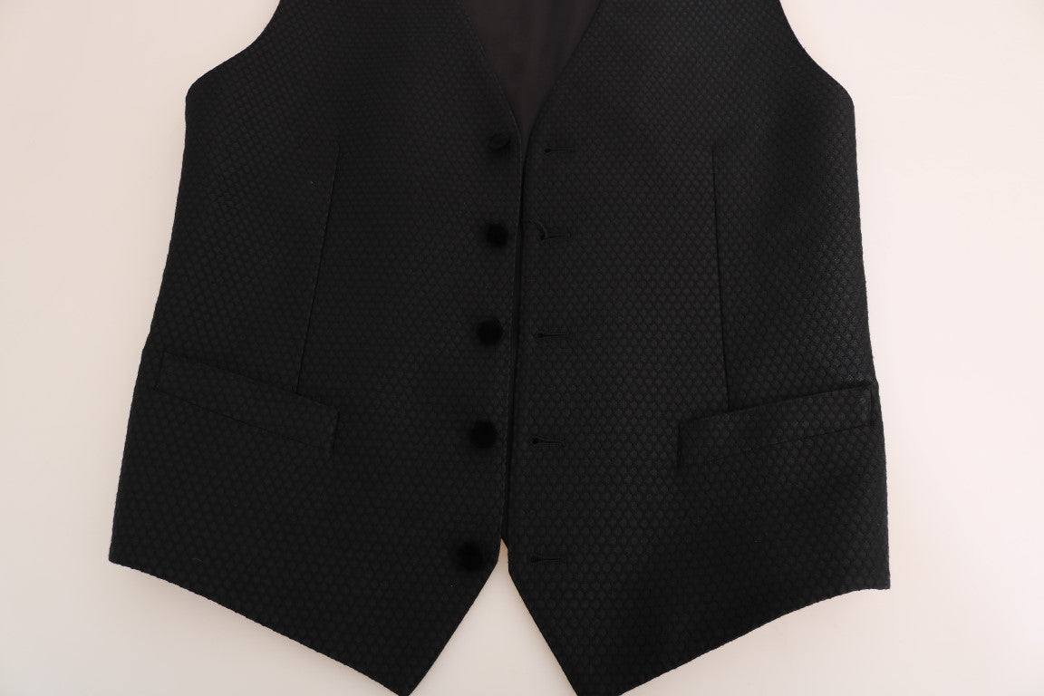 Dolce & Gabbana Polka Dot Black Dress Vest made of 51% Wool, 30% Polyester, 19% Silk