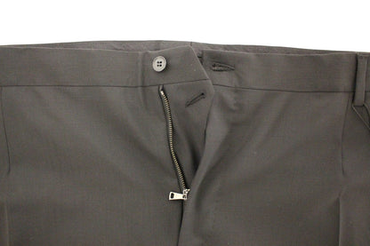 Black wool trousers with front and back pockets and logo details