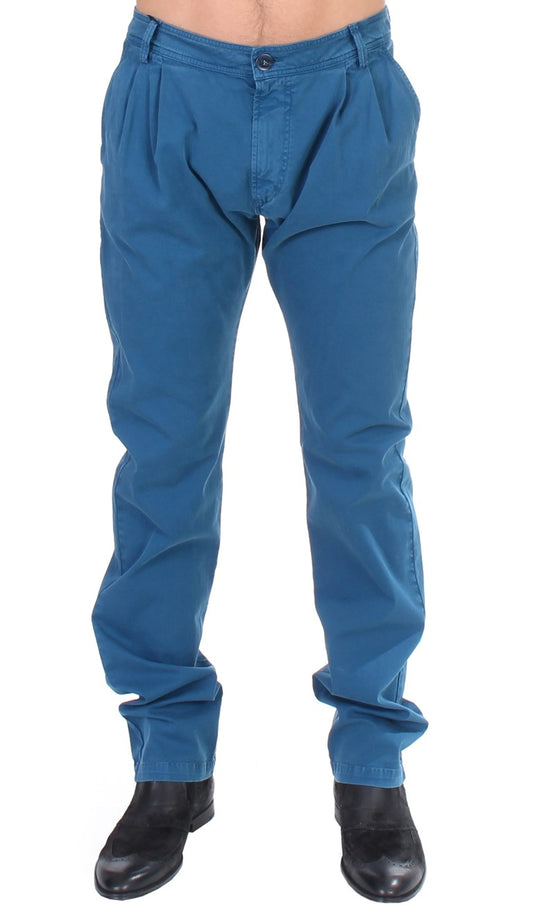 GF Ferre Elegant Straight Fit Cotton Chinos in Blue