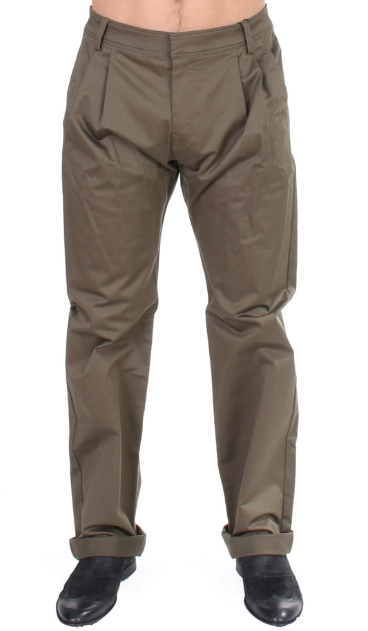 Impeccable GF Ferre green cotton stretch pants with comfort straight fit