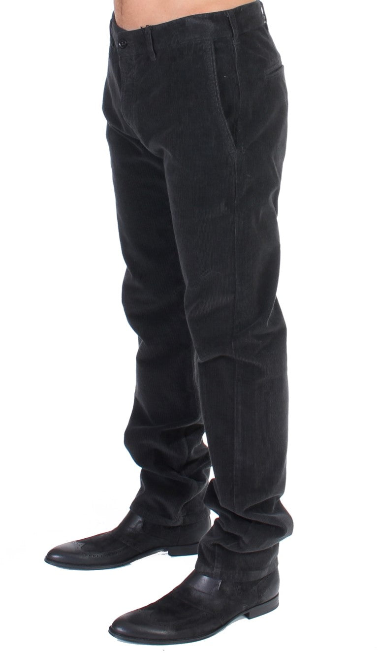 GF Ferre Elegant Black Cotton Corduroy Pants - High-quality designer fashion for women