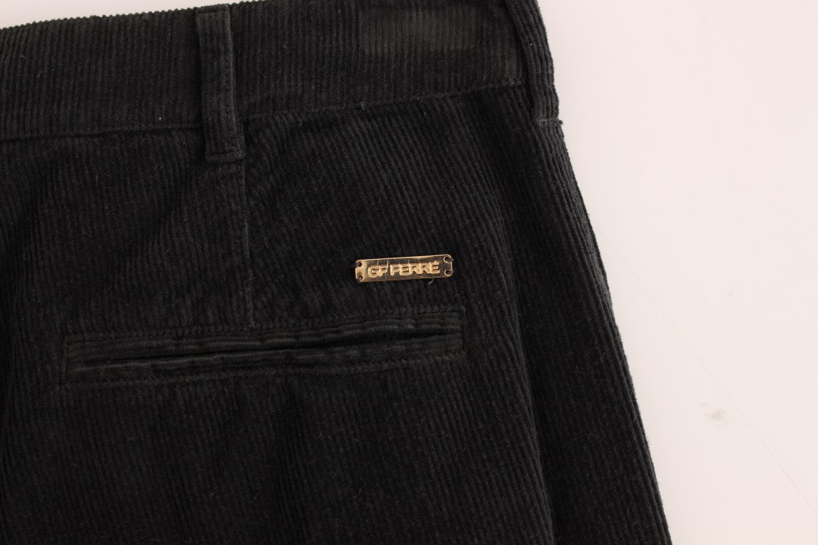 GF Ferre Elegant Black Cotton Corduroy Pants with a classic tailored fit and soft, comfortable fabric