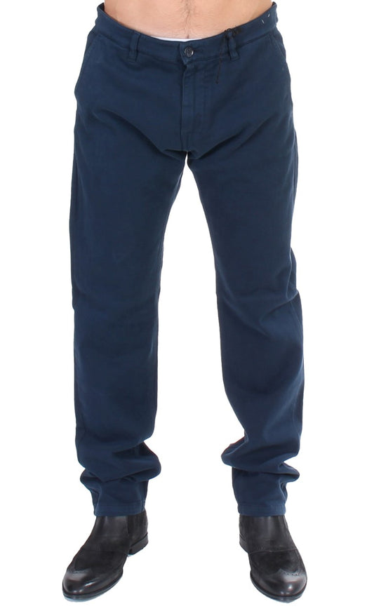 Exquisite GF Ferre Elegant Blue Cotton Stretch Chinos with straight fit