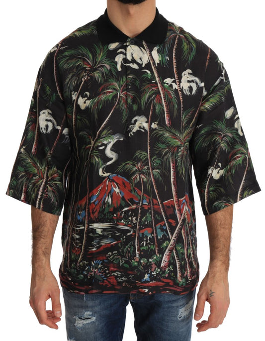 Dolce & Gabbana black polo tee with Sicilian volcano motif