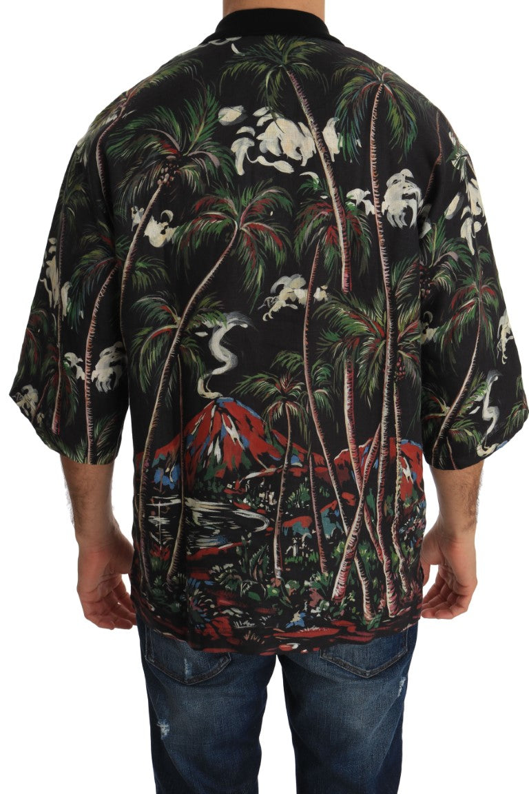 Dolce & Gabbana Sicilian Volcano Motive Polo Tee with intricate volcano-inspired design