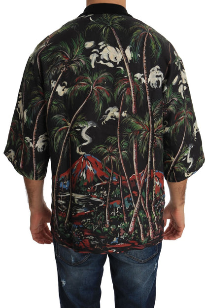 Dolce & Gabbana Sicilian Volcano Motive Polo Tee with intricate volcano-inspired design