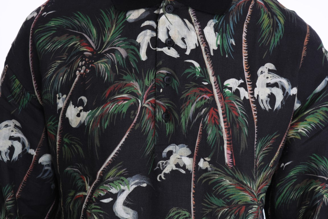 Dolce & Gabbana Sicilian Volcano Motive Polo Tee in black