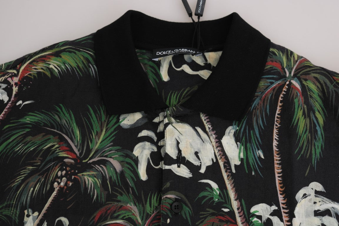Dolce & Gabbana Sicilian Volcano Motive Polo Tee in black and white